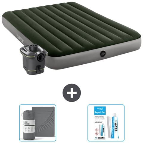 Set Materassino Gonfiabile - 203x152x25 Cm - Verde - Include Accessori Coordinati - Foto 1