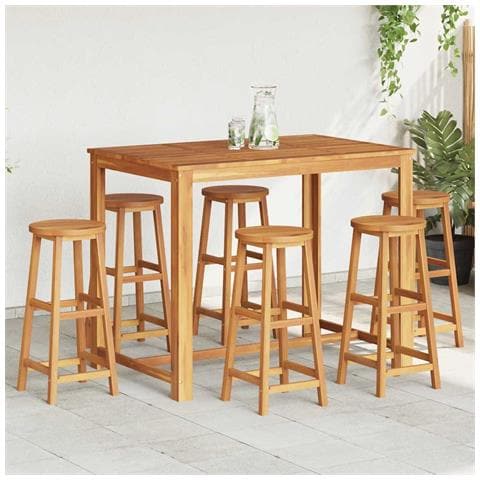 Sgabelli Da Bar 6 Pz In Legno Massello Di Acacia - Foto 8