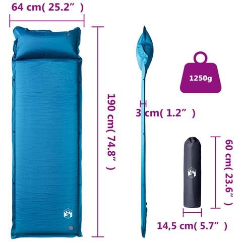 Materasso Campeggio Autogonfiabile Cuscino 1 Persona Turchese - Foto 6