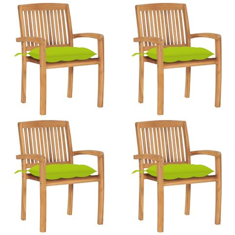 Sedie Da Giardino Impilabili 4 Pz Con Cuscini Massello Di Teak - Foto 2