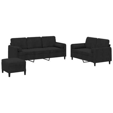 Set di Divani 3 pz con Cuscini Nero in Velluto - Foto 1
