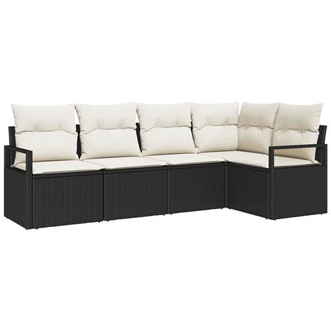 Set da Giardino da 5 Pezzi con Cuscini Nero Polirattan,  Divano da Giardino a 2 Posti con Ripostiglio & Cuscini Nero Polirattan - Foto 1