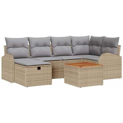 Set di Divani da Giardino da 7 pezzi con Cuscini Beige Polyrattan - Foto 1