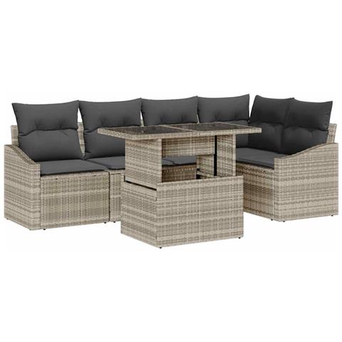 Set Divano da Giardino 6 Pezzi con Cuscini Grigio Chiaro Rattan Polivalente - Foto 1