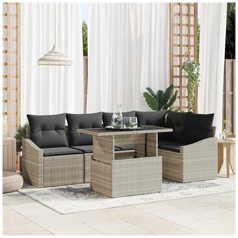 Set Divano da Giardino 6 Pezzi con Cuscini Grigio Chiaro Rattan Polivalente - Foto 2