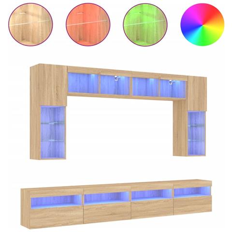 Set Mobili TV a Muro 8 pz con Luci LED Rovere Sonoma - Foto 1