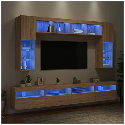 Set Mobili TV a Muro 8 pz con Luci LED Rovere Sonoma - Foto 2