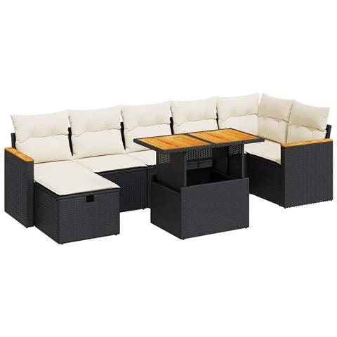 Set Divani da Giardino 5 pz con Cuscini in Polyrattan Nero - Foto 1