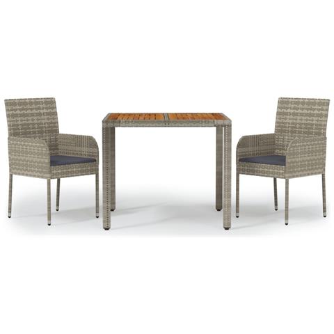 Set da Pranzo da Giardino 3 pz con Cuscini in Polyrattan Grigio - Foto 1