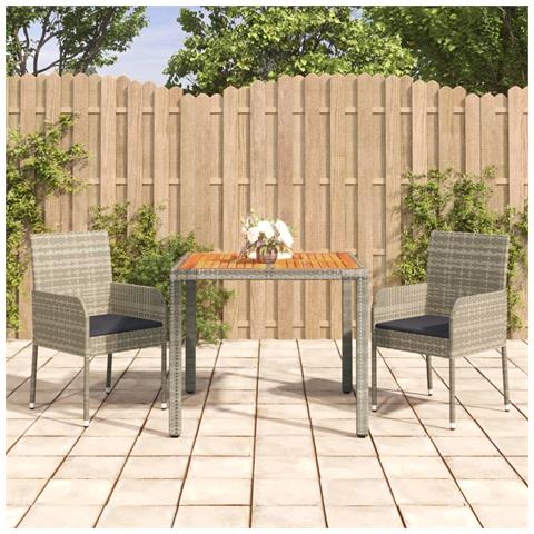 Set da Pranzo da Giardino 3 pz con Cuscini in Polyrattan Grigio - Foto 2