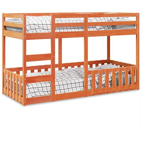 Letto a Castello Marrone Cera 80x200 cm in Legno di Pino - Foto 2