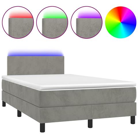 Letto a Molle Materasso e LED Grigio Chiaro 120x190 cm Velluto - Foto 1
