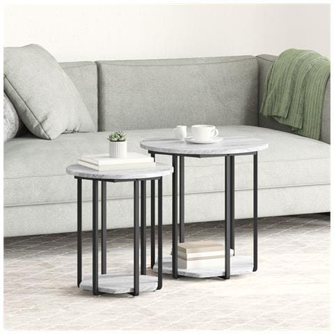 Tavolino 2 pezzi Grigio Sonoma in Legno Ingegnerizzato e Metallo - Foto 2