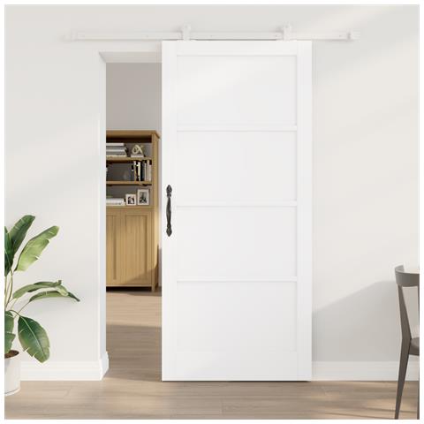 Porta Scorrevole con Kit di Ferramenta 'ORKDAL'Bianca in Legno Massello di Pino - Foto 2