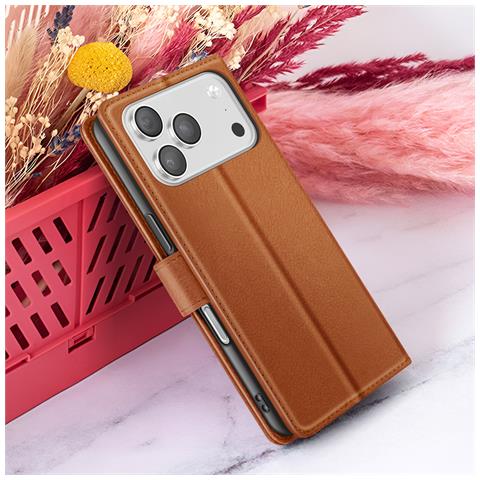 Custodia A Portafoglio Per Iphone 17 Pro Max Con Supporto E Linguetta Magnetica, Marrone - Foto 2