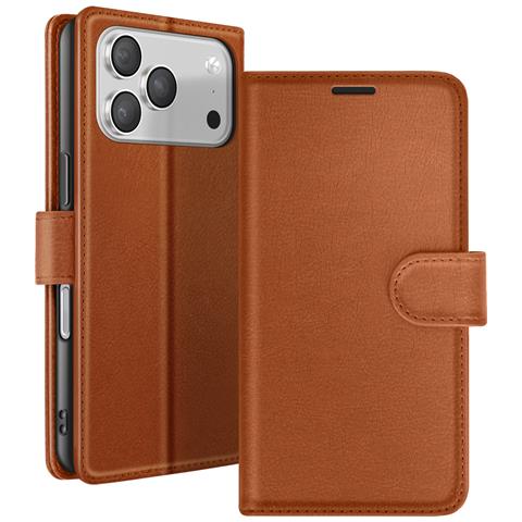 Custodia A Portafoglio Per Iphone 17 Pro Max Con Supporto E Linguetta Magnetica, Marrone - Foto 1