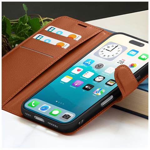 Custodia A Portafoglio Per Iphone 17 Pro Max Con Supporto E Linguetta Magnetica, Marrone - Foto 5