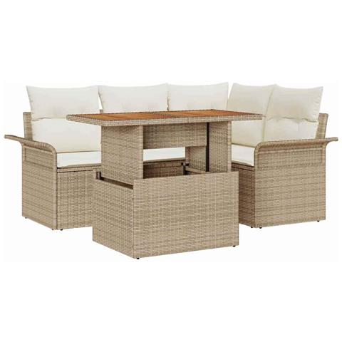 Set Divano da Giardino 5 pcs Beige Poly Rattan - Foto 1