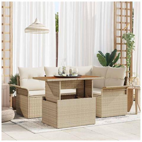 Set Divano da Giardino 5 pcs Beige Poly Rattan - Foto 2
