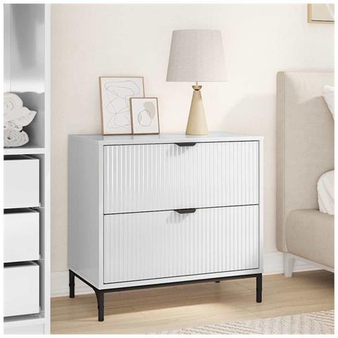 Comodino Bianco lucido 63.5 x 36 x 61 cm Legno multistrato - Foto 2