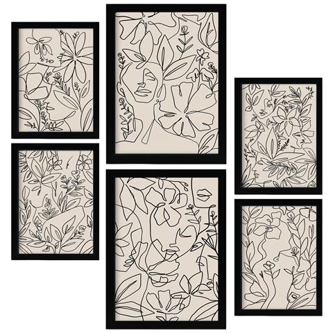 Set Di 6 Stampe Ruffenrahmen 2 In Flower Abstract Aesthetic Decorative Paintings For Your Living Room Home A3 & A4 Cornice Nera - Foto 1