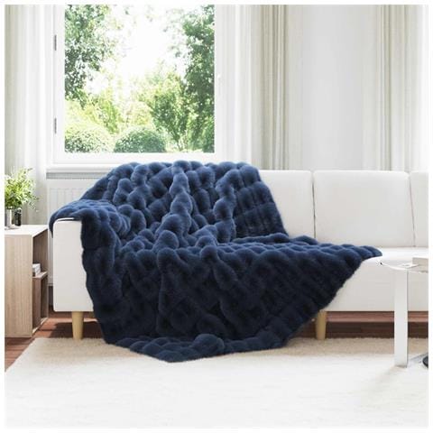 Coperta in Pelliccia di Coniglio Finta 4 pcs Blu Marino - Foto 2