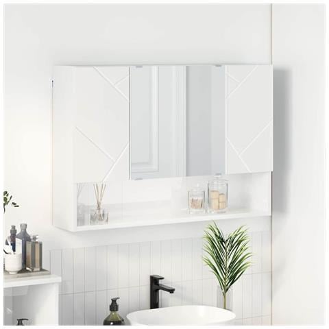 Mobiletto per specchio da bagno Bianco lucido 80 x 17 x 55 cm - Foto 2