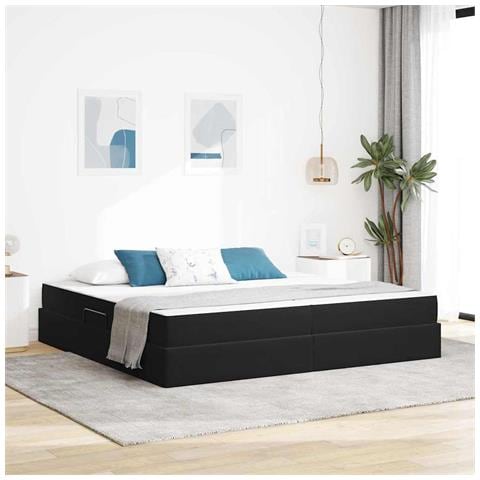 Letto con contenitore e materasso Nero 200 x 200 cm Velluto - Foto 2