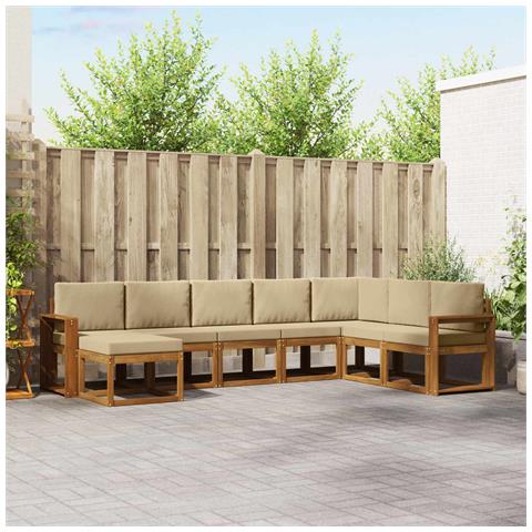 Set di divani da esterno con cuscino 8 pcs Naturale e Beige - Foto 2