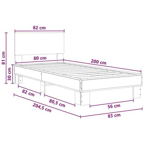Struttura letto con testata Rovere Nero 80 x 200 cm - Foto 7