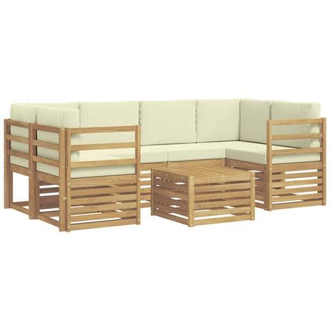 Set di divani da esterno 7 pcs Bianco e Crema Poliestere - Foto 1