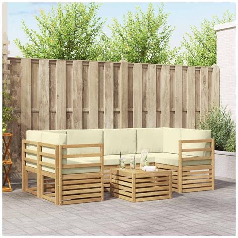 Set di divani da esterno 7 pcs Bianco e Crema Poliestere - Foto 2