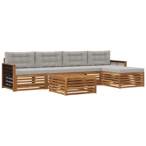 Set di divani da esterno 6 pcs Naturale e Grigio Chiaro - Foto 1