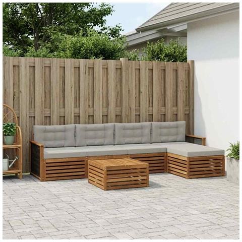 Set di divani da esterno 6 pcs Naturale e Grigio Chiaro - Foto 2