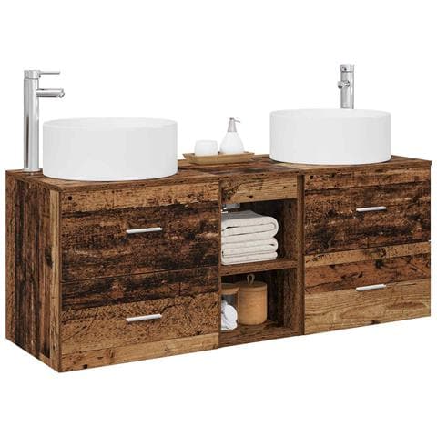 Set di mobili per il bagno 3 pz Legno antico - Foto 2