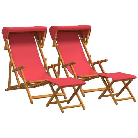 Lettino 4 pcs 3 Posizione Legno di Eucalipto Massello Rosso - Foto 1
