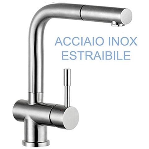 Miscelatore Lavello Acciaio Inox Bocca Alta Estraibile Squadro - Foto 1