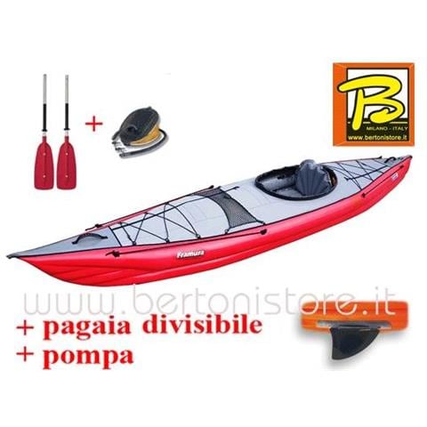 Canoa Gonfiabile Framura Rossa Con Pinna 045220-r (5c/11c) + Pagaia Touring-2 Div. In 2 Parti + Pompa - Foto 1