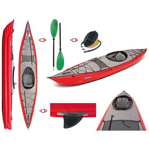 Canoa Gonfiabile Framura Rossa Con Pinna 045220-r (5c/11c) + Pagaia Touring-2 Div. In 2 Parti + Pompa - Foto 3