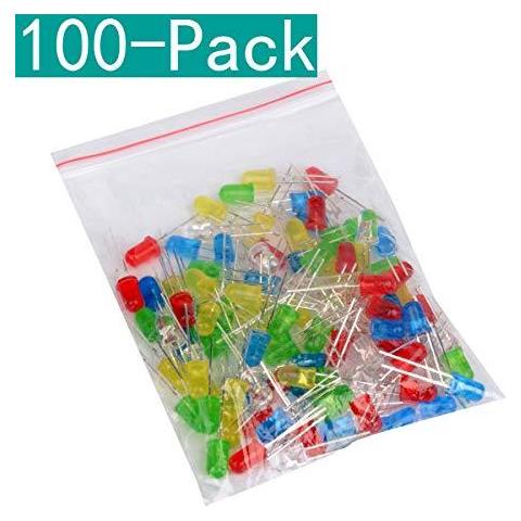 100-pack Led Rotonda Rosso Giallo Verde Blu Bianco Diodi Emettitori Di 5 Millimetri Miscela Di Colore - Foto 1