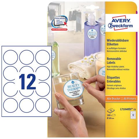 L7104REV-25 etichetta autoadesiva Cerchio Permanente Bianco 300 pz - Foto 1