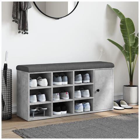 Panca Porta Scarpe Grigio Cemento 102x32x50cm Legno Multistrato - Foto 3