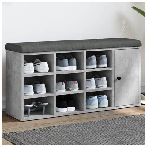 Panca Porta Scarpe Grigio Cemento 102x32x50cm Legno Multistrato - Foto 1