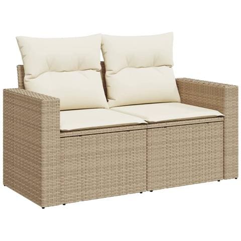Divano Da Giardino Con Cuscini A 2 Posti Beige In Polyrattan - Foto 1
