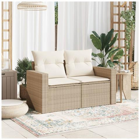 Divano Da Giardino Con Cuscini A 2 Posti Beige In Polyrattan - Foto 2