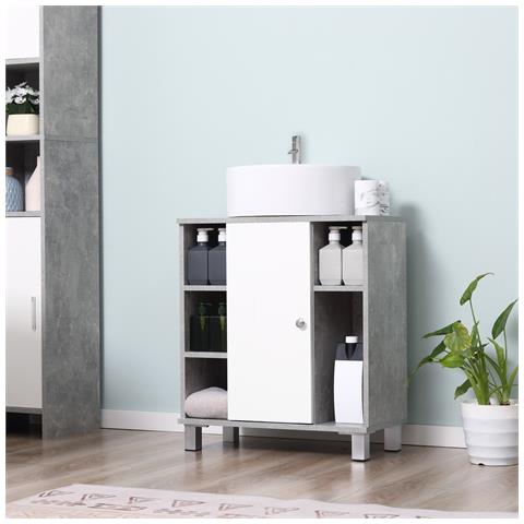 Mobiletto Sottolavandino Con Intaglio A U E 6 Ripiani In Legno, 60x30x68cm - Bianco, Grigio - Foto 2