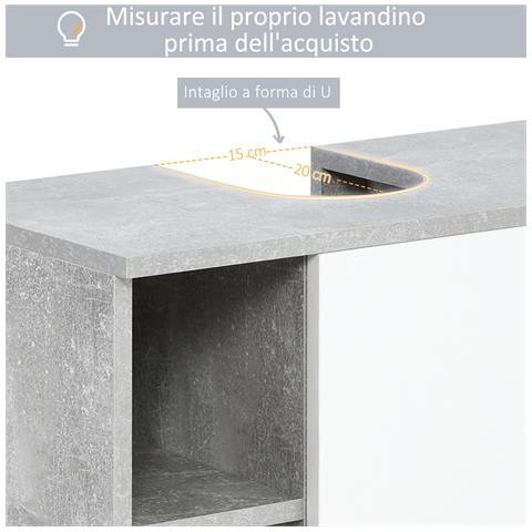 Mobiletto Sottolavandino Con Intaglio A U E 6 Ripiani In Legno, 60x30x68cm - Bianco, Grigio - Foto 6