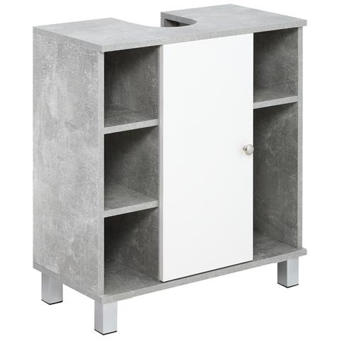 Mobiletto Sottolavandino Con Intaglio A U E 6 Ripiani In Legno, 60x30x68cm - Bianco, Grigio - Foto 1