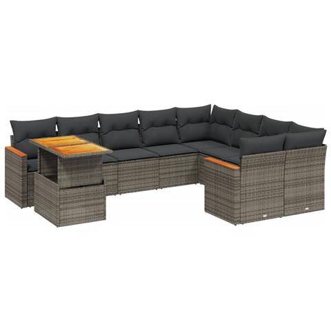 Set Divano Da Giardino 10 Pz Con Cuscini Grigio In Polyrattan - Foto 1