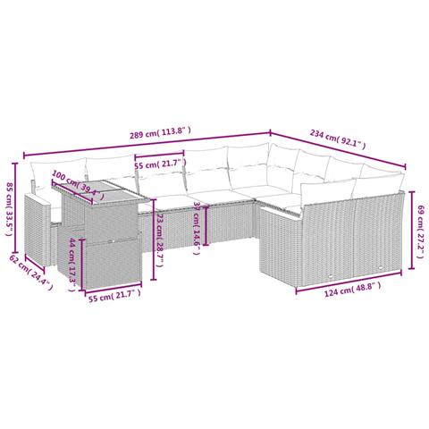 Set Divano Da Giardino 10 Pz Con Cuscini Grigio In Polyrattan - Foto 2